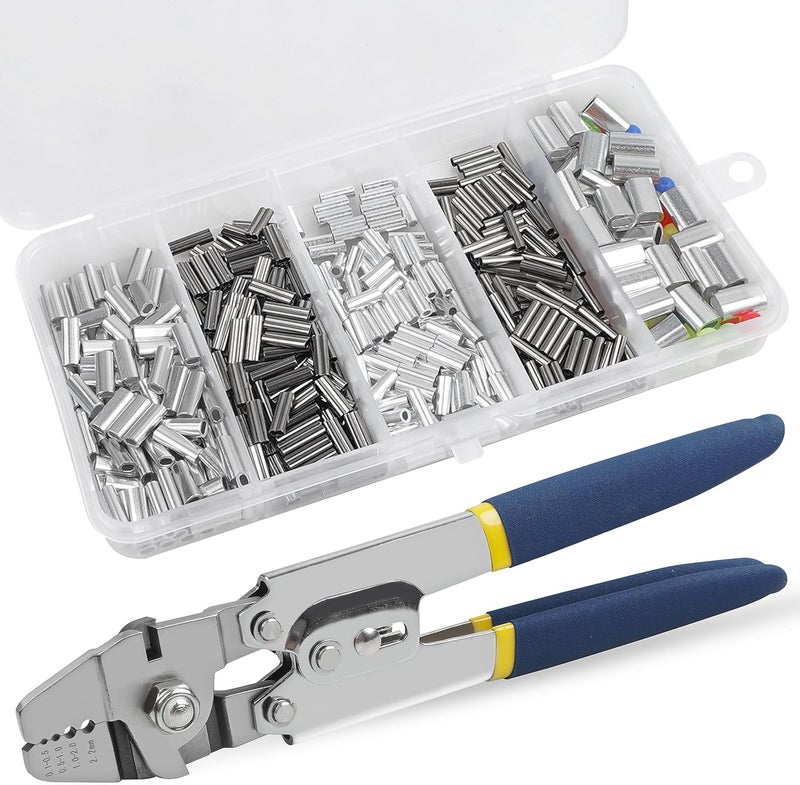 SILANON Fishing Crimping Tool Kit,Stainless Steel Fishing Crimping Pliers Wire Rope Crimping Tool with 430pcs 5 Sizes Aluminum Copper Barrel Crimp Sleeves Beads Set,4 Crimping Sizes - Image 1